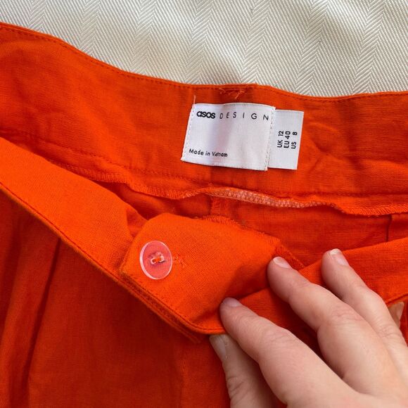 ASOS Design Orange High Waist Cotton Linen Mom Shorts - Size 8 US - Picture 5 of 6